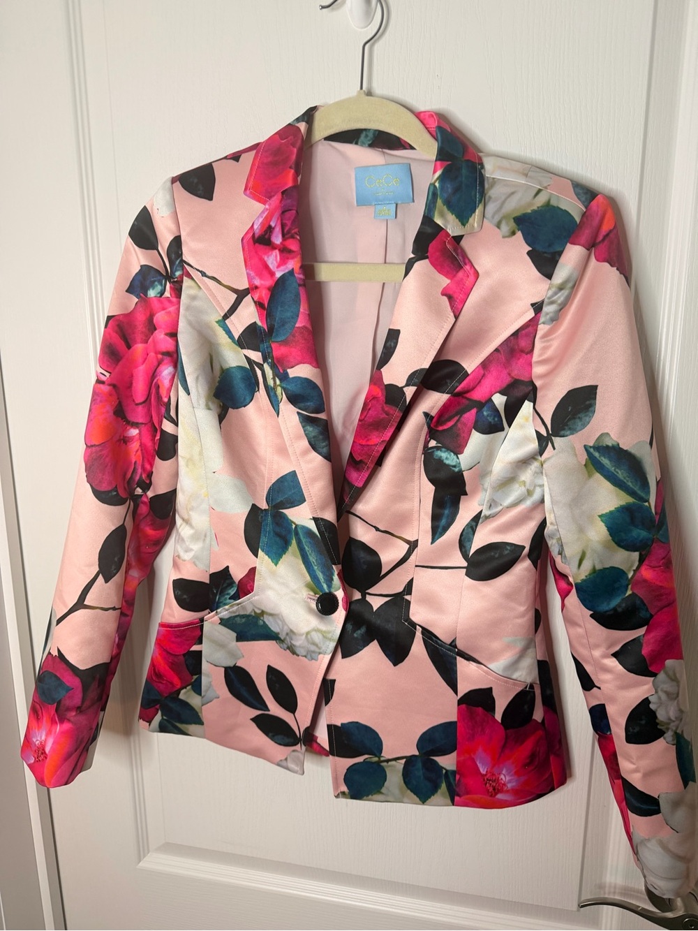 CeCe Pink Floral Satin Blazer Jacket